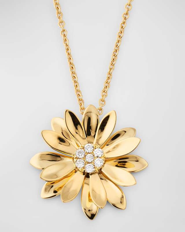 Margherita 18K Yellow Gold Flower Necklace with Diamond Center, 18"L